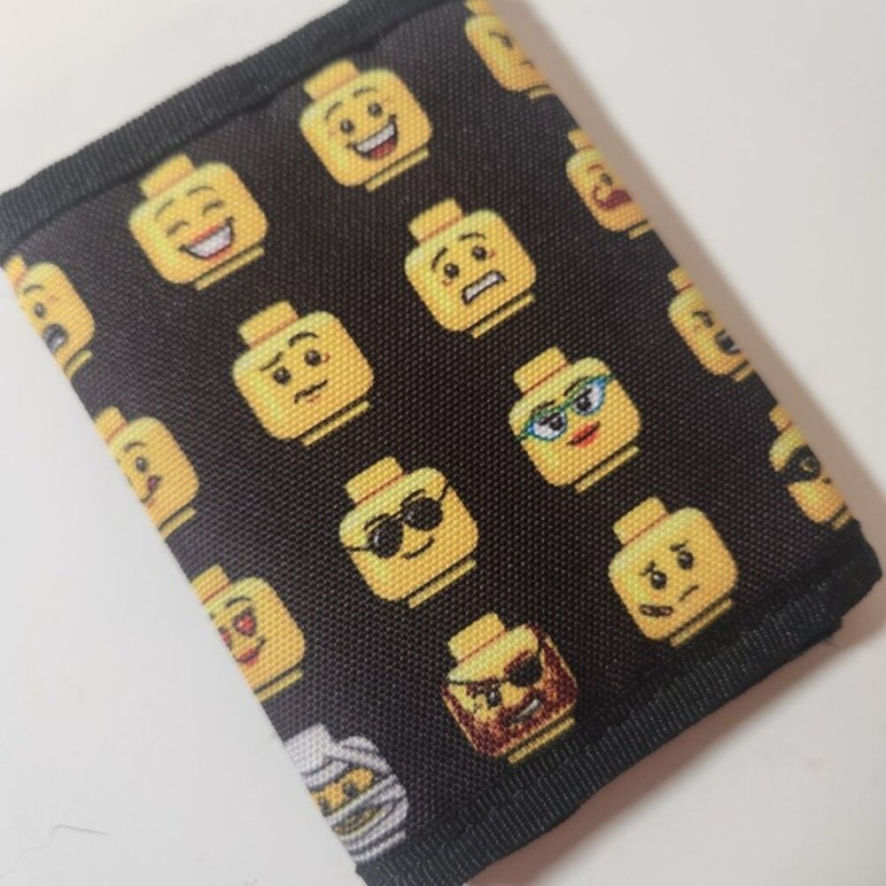 LEGO Minifigure Head Print Trifold Wallet Black Canvas Hook and Loop Closure - Picture 2 of 4